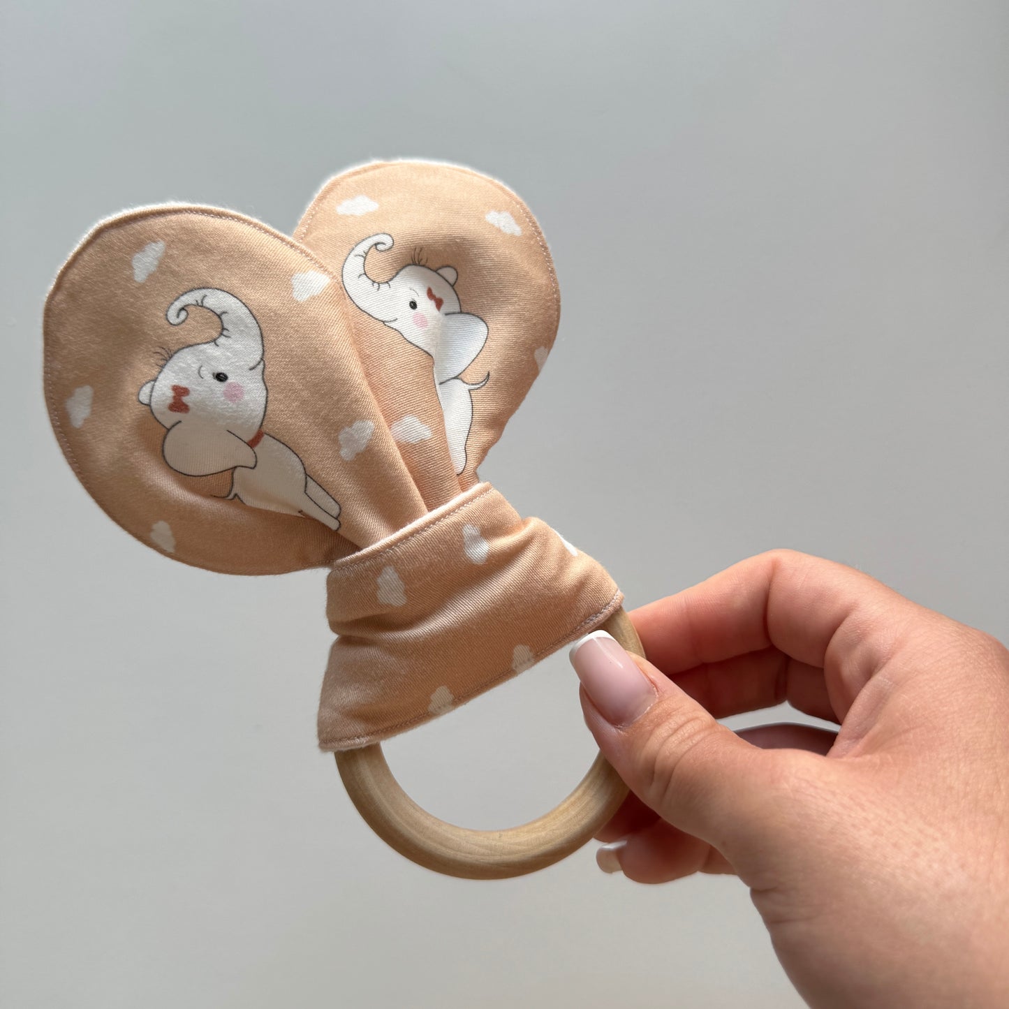 Hochet / Anneau de dentition - Eléphant rose