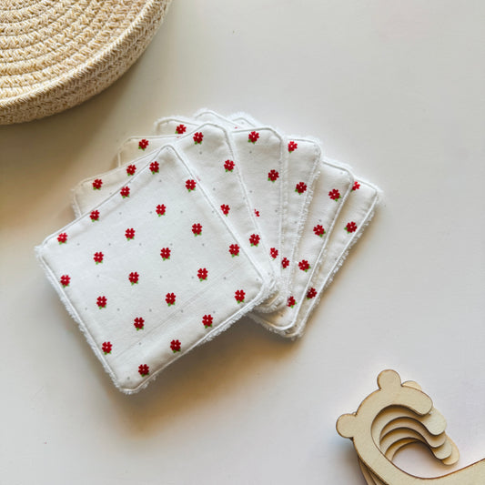 Lingettes réutilisables - Fleurs rouges