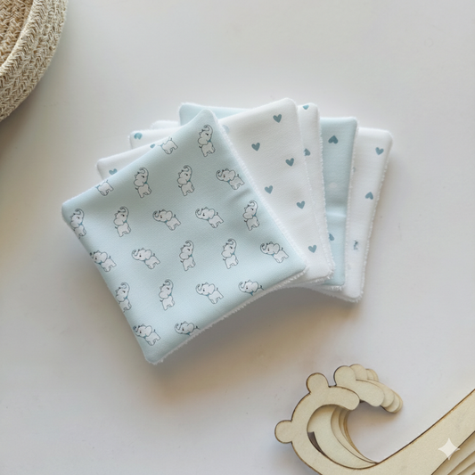Lingettes réutilisables - Eléphant bleu