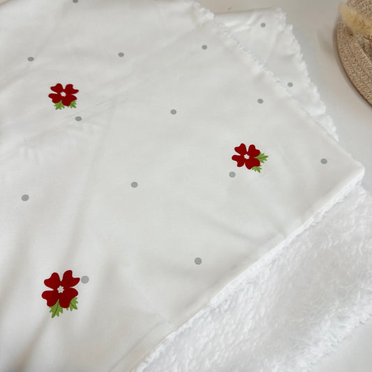 Couverture bébé Sherpa - Fleurs rouges